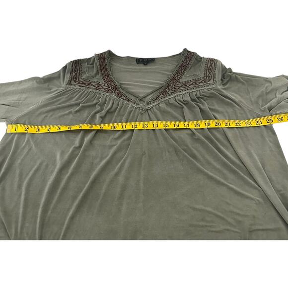 POL Gray/Green Embroidered Long Sleeve Oversized Tunic Top (M) - Picture 10 of 15